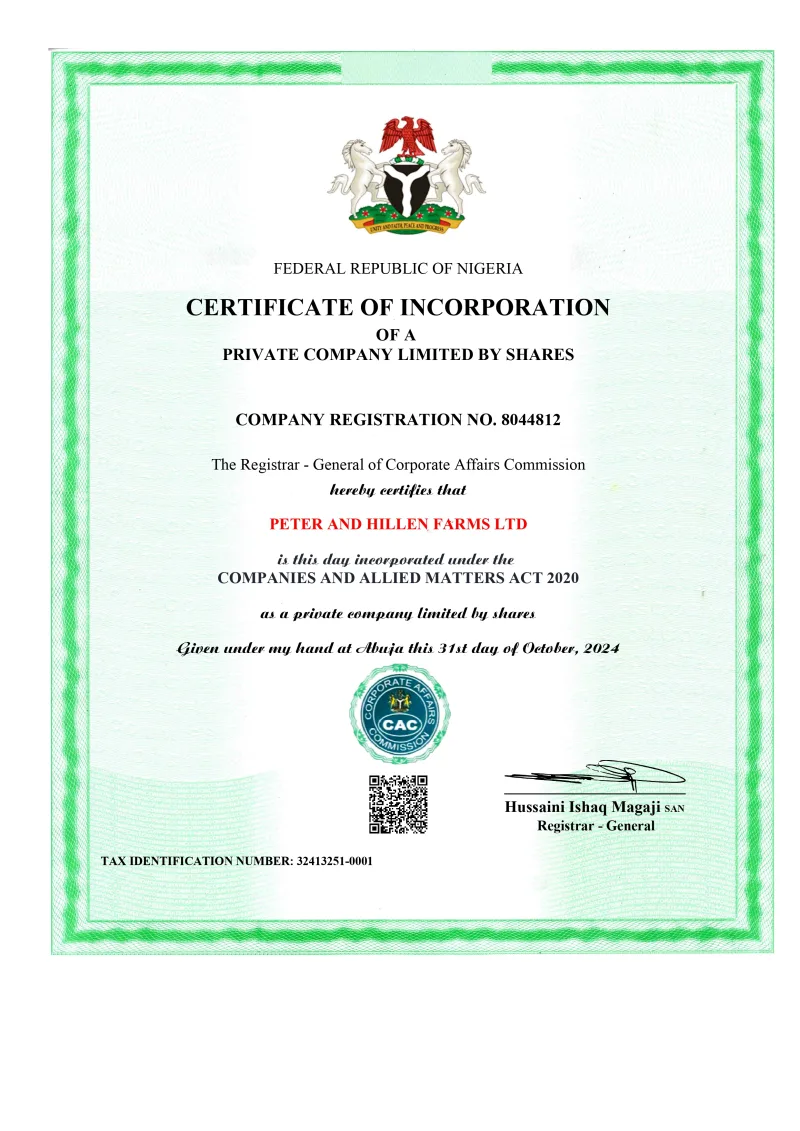 Corporate Affairs Commission Certificate RC 8044812