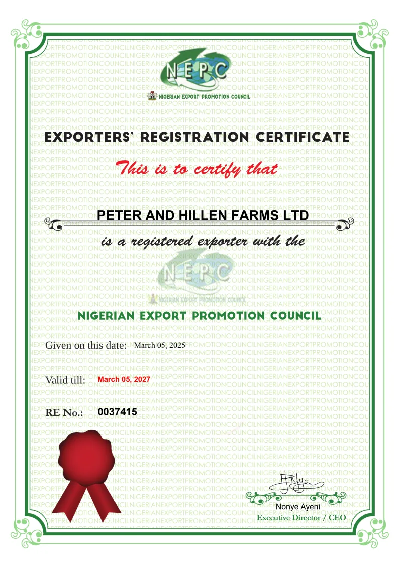 Nigerian Export Promotion Council Certificate 0037415